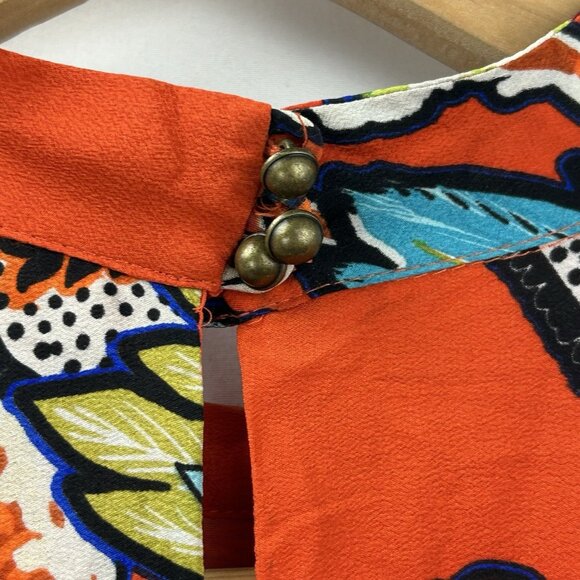 MAEVE Anthro Larkhill Silk Boho Small Dress Trapeze Swing Floral Orange Colorful - Picture 11 of 16